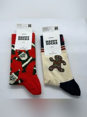 Happy Socks Holiday Crew Socks - Red & Cream
